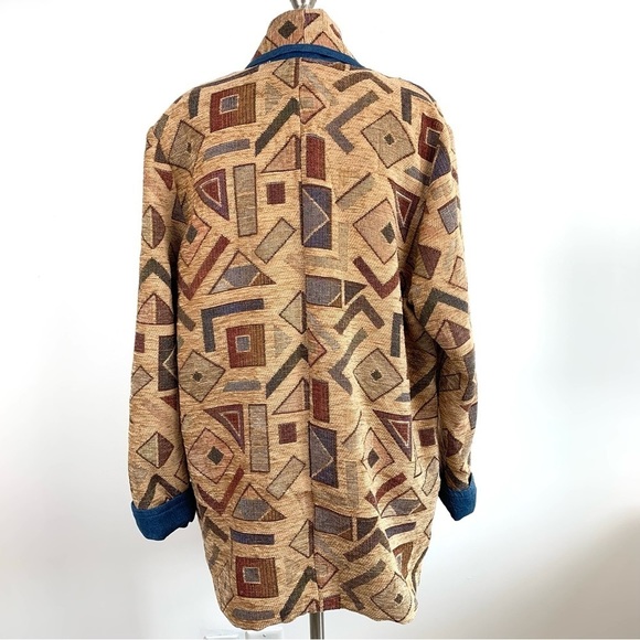 VINTAGE 90s Geometric Tapestry Heavy Overcoat Cardigan Size Medium - Picture 5 of 11
